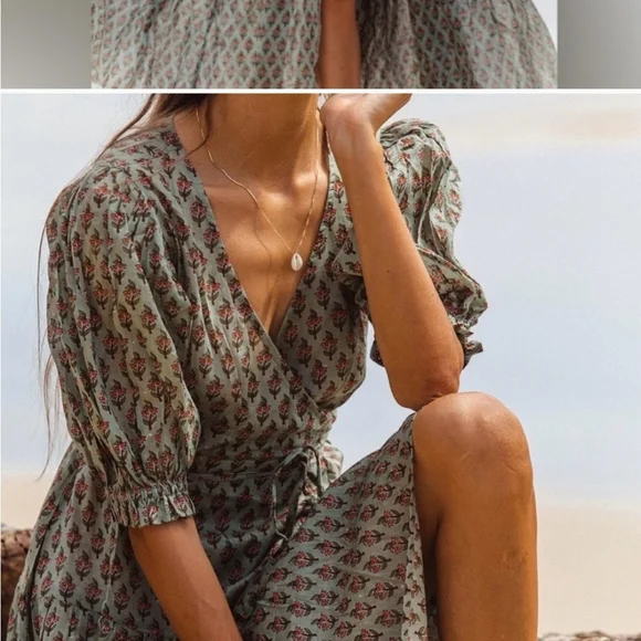 Daughters of India Zuri Wrap Dress NWT Size XS Sage - Picture 7 of 15